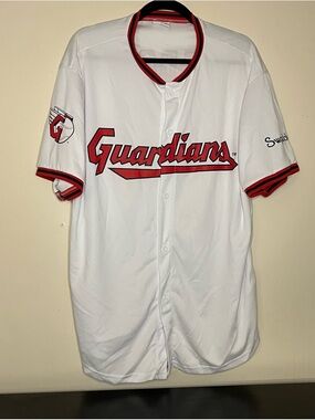 Guardians Men's White Baseball Jersey with Red Trim
